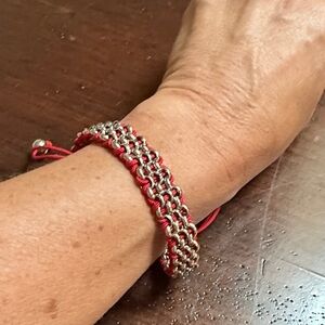 Red and Silver Braided Bracelet